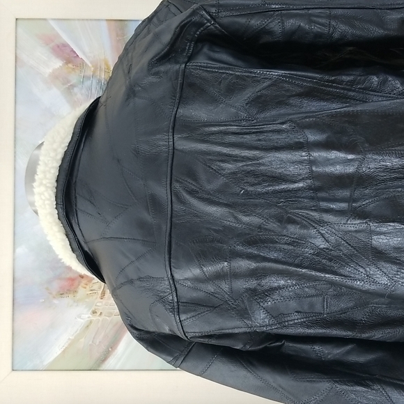 Cellini Genuine Patchwork Design Leather & Shearling Jacket - Picture 11 of 14